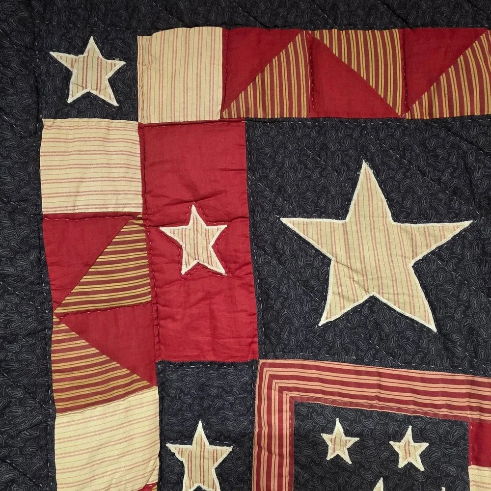 Americana Patriotic Stars and Stripes Quilted Wall Hanging Navy Red Cream 59x45